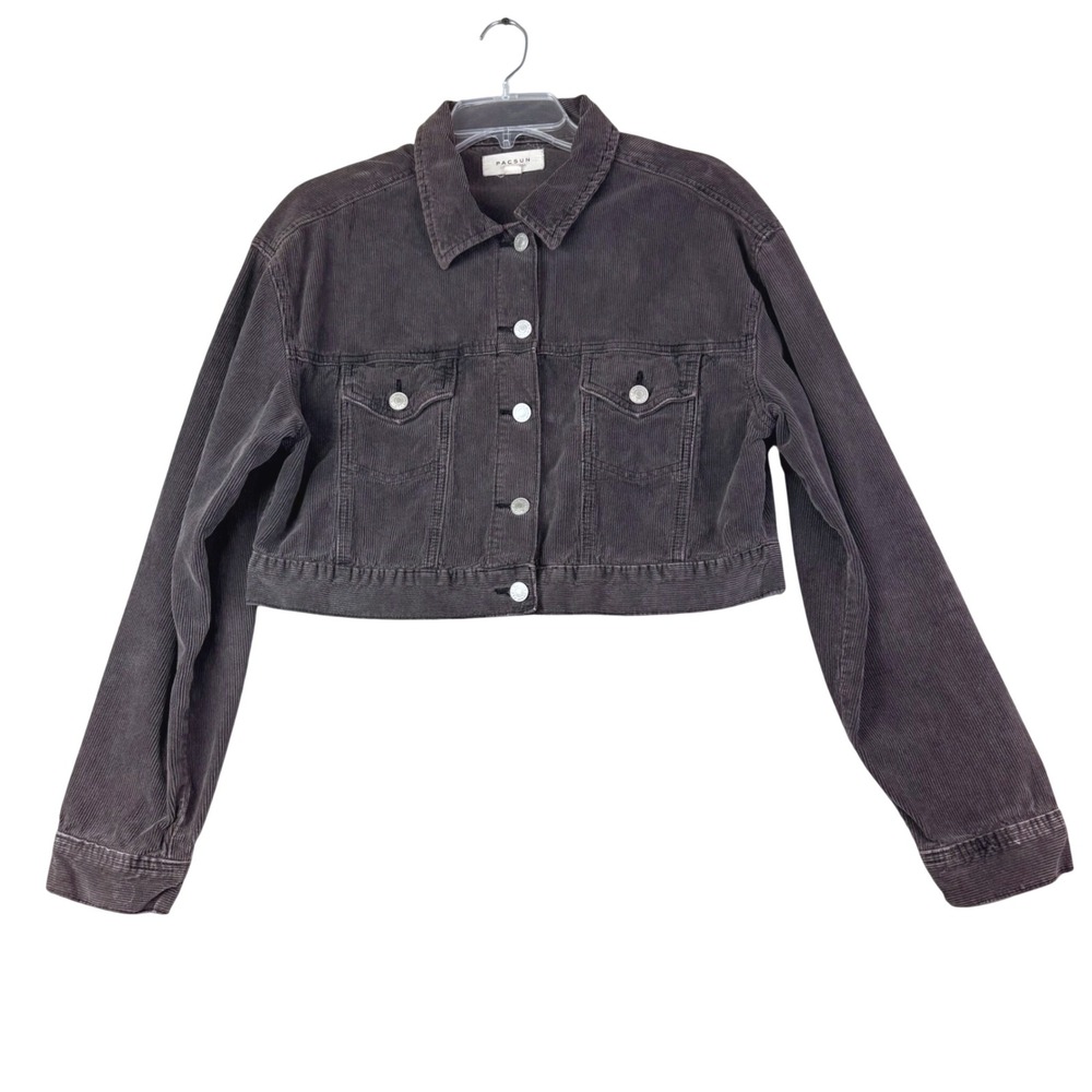 PacSun M/L Gray Corduroy Cropped Trucker Jacket Button Front Retro Grunge Indie
